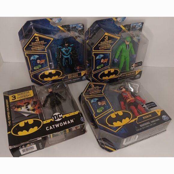DC 1ST EDITION CATWOMAN - BATMAN- ROBIN-& THE RIDDLER ACTION FIGURES - Picture 1 of 7